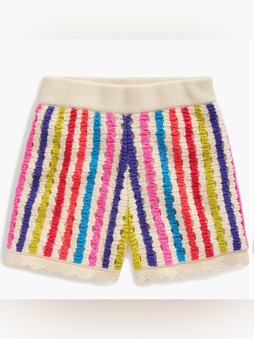 Mini Boden Cream Knit Shorts with Bright Rainbow Stripes
